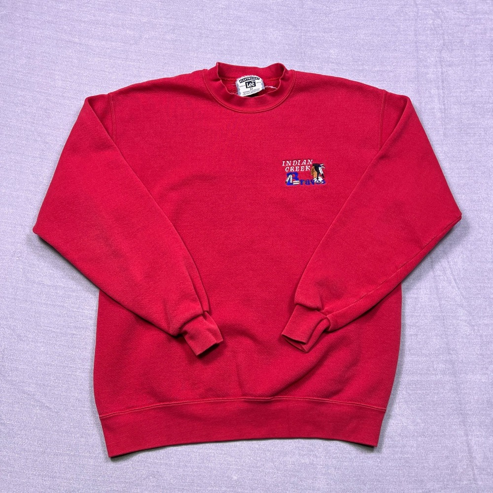 VTG Lee Heavyweight Red Indian Creek Braves Sweatshirt‎ Mens Medium Embroidered